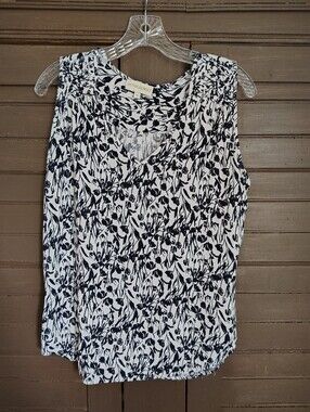 Cynthia Rowley Sleeveless Navy Blue & White Floral Top Size XL